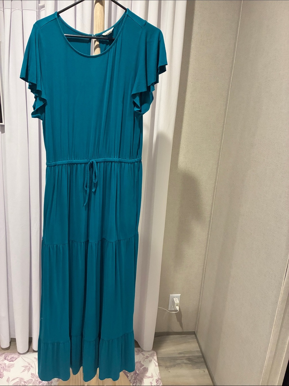 Cato Teal Tiered Maxi Dress with Tie Waist